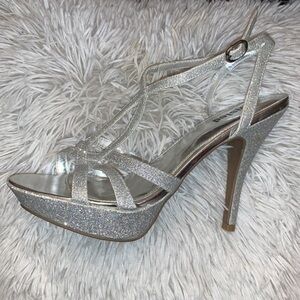 Unlisted Platform Stiletto Heels Silver Sparkle Strappy Shoes Woman’s 9.5
